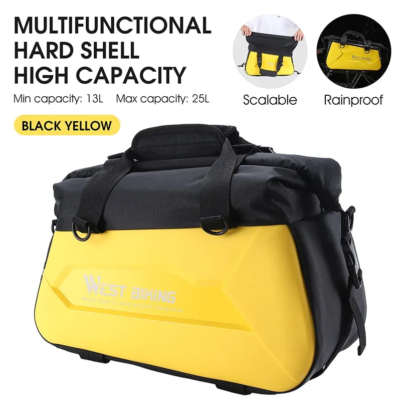 13-25L Expandable Bike Trunk Bag MTB Hard Shell Bicycle Rear Carrier Bag Waterproof Travel Suitcases Shoulder Bag