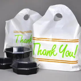 19" x 18"   9.5"BG 1.5 mil Printed "Thank You" Take Out Bag w/ Wave Top Handle, 500/CS