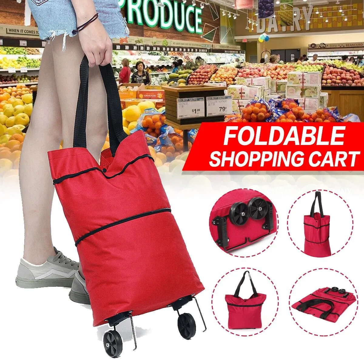 2 in 1 Extensible Shopping Bag on Wheels