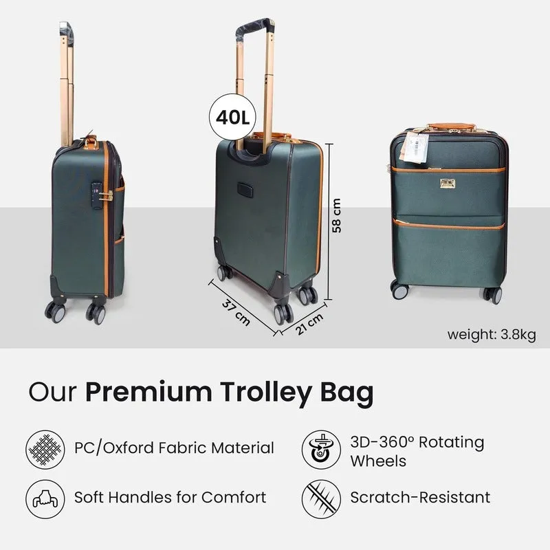 20inch Cabin Trolley Bag - Spacious, Lightweight | TSA Lock, 4 Wheels | 40L | Olive