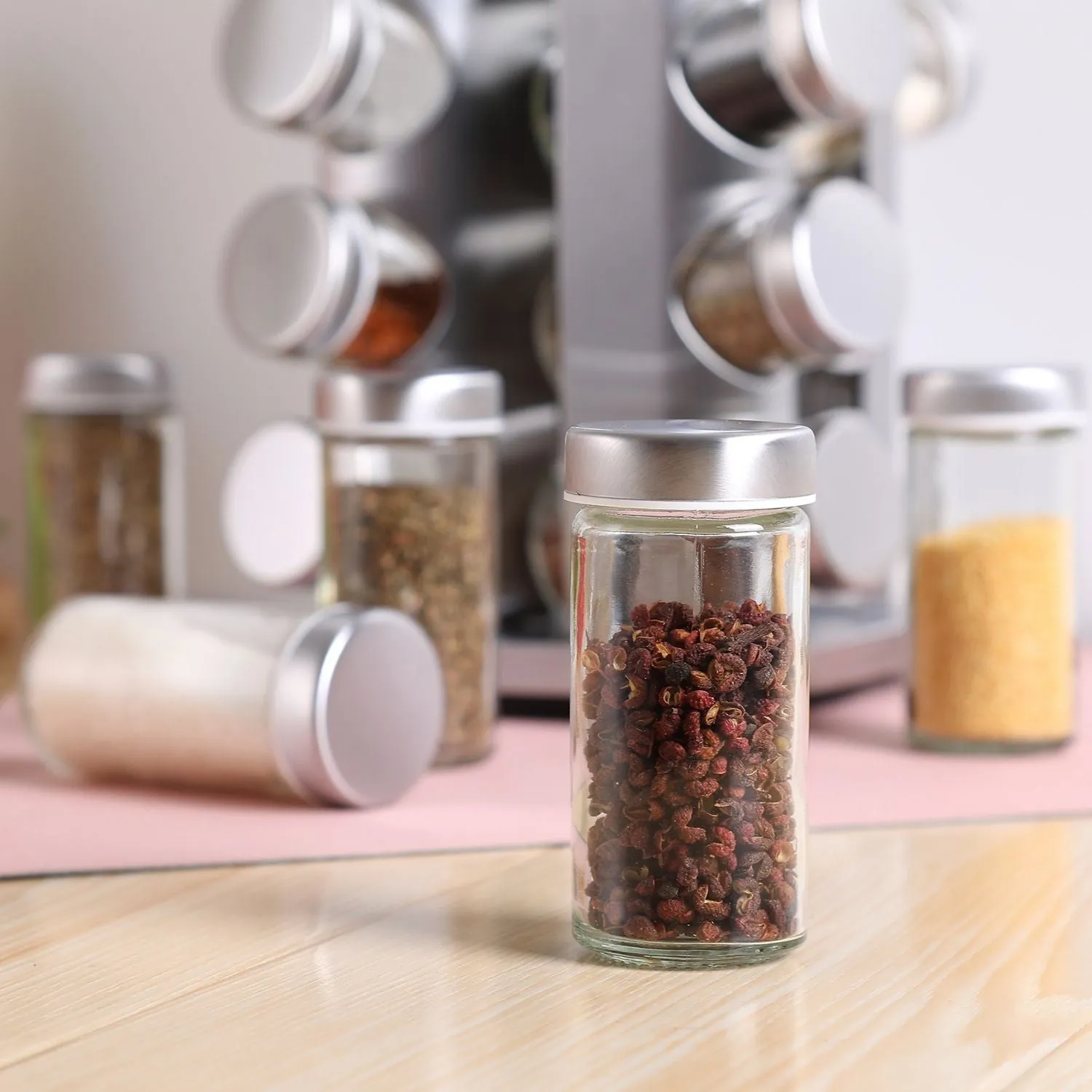 360° Rotating Spice Rack with 20 Refillable Jars, GOMINIMO