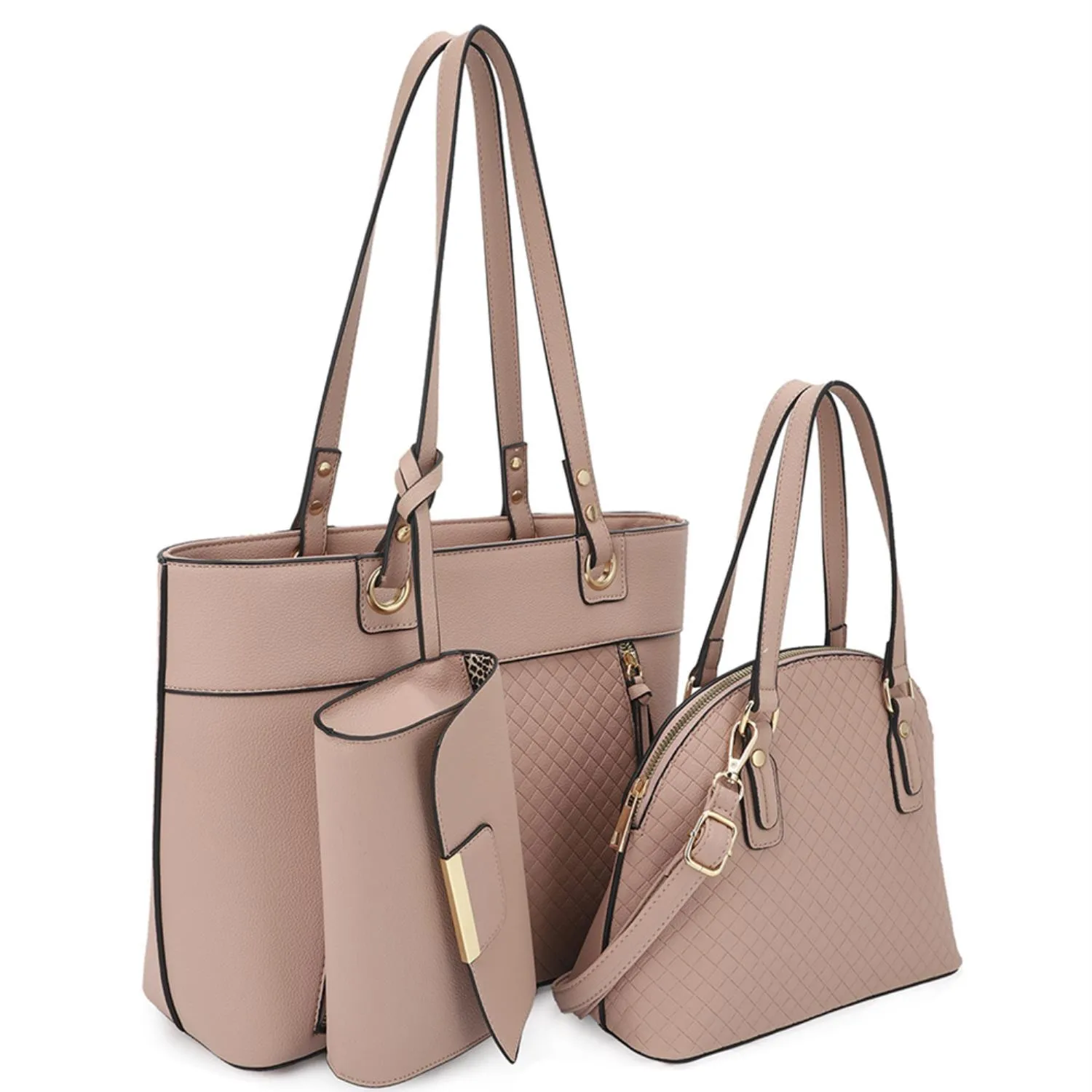 3in1 Smooth Texture Pattern Tote Bag With Handle Bag And Clutch Set