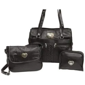 3pc Italian Stone Design Genuine Leather Purse Set