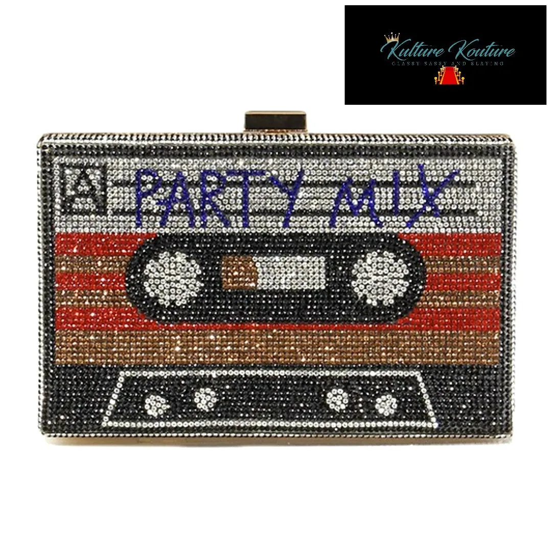 80's Rock Mixed Tape Rhinestone Cassette Clutches with Removable Straps