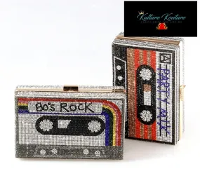 80's Rock Mixed Tape Rhinestone Cassette Clutches with Removable Straps