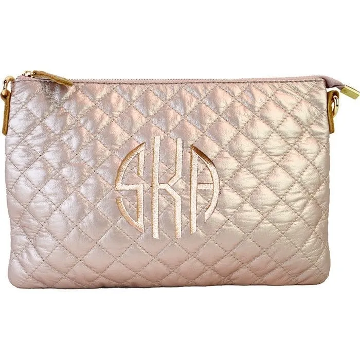 8627 Monogrammable Quilted Zipper Pouch Wristlet Fashion Clutch/Crossbody