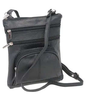 9'' Large Black Leather Side Bag Purse w/Organizer Front Pocket #P004K