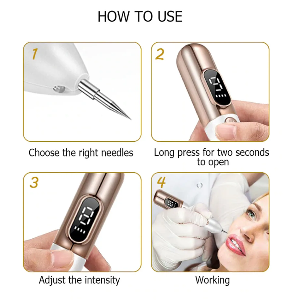 9 Speed LCD Display Mole Pimple Tag Tattoo Remover- USB Charging