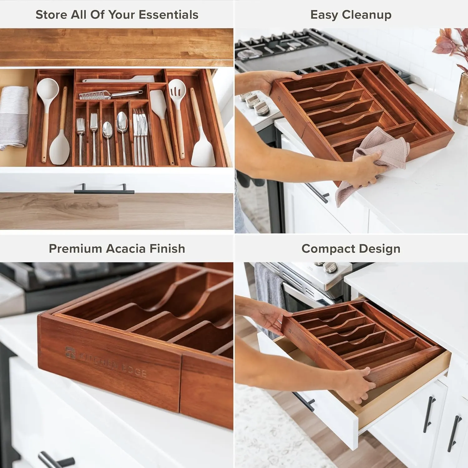 Acacia Drawer Organizer for Silverware & Utensils (Expands 14.75-25in)