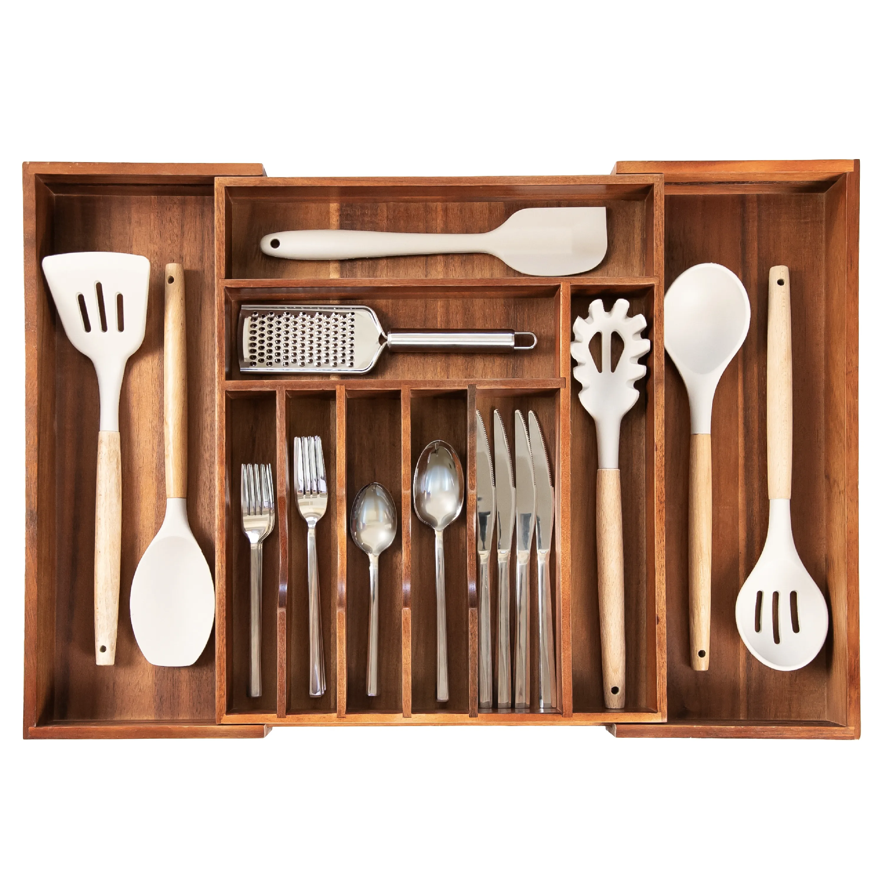 Acacia Drawer Organizer for Silverware & Utensils (Expands 14.75-25in)