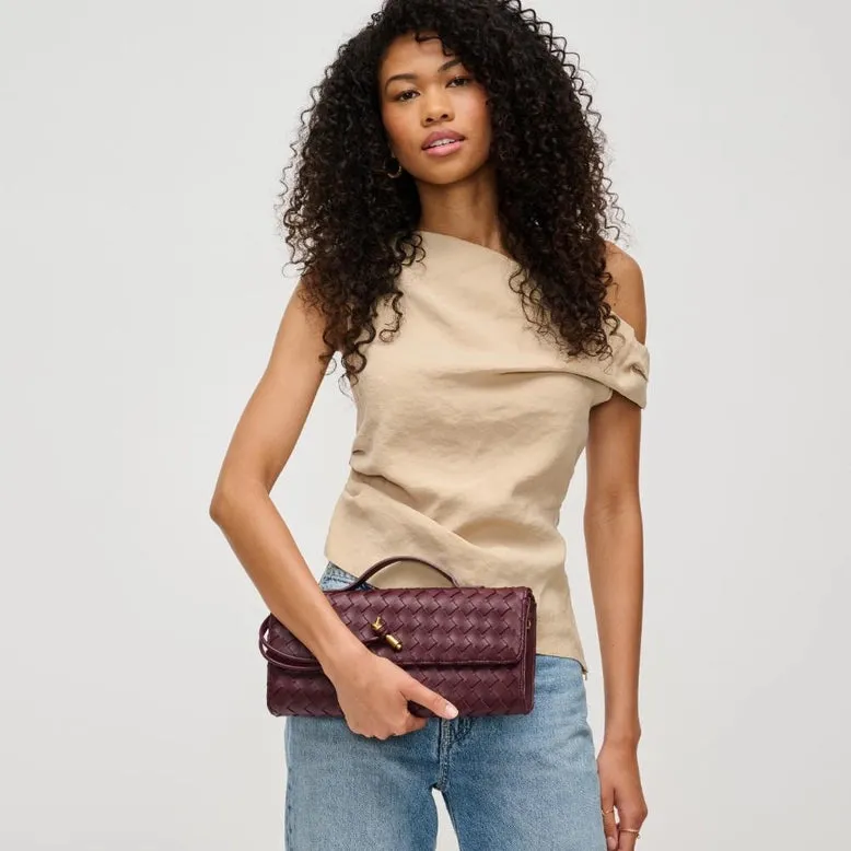 Ada Top Handle Woven East West Clutch Crossbody Wine