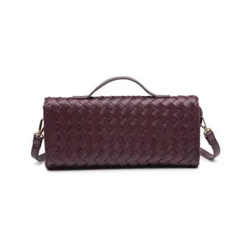 Ada Top Handle Woven East West Clutch Crossbody Wine