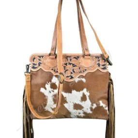 American Darling Tan Hide Tooled Fringe Handbag