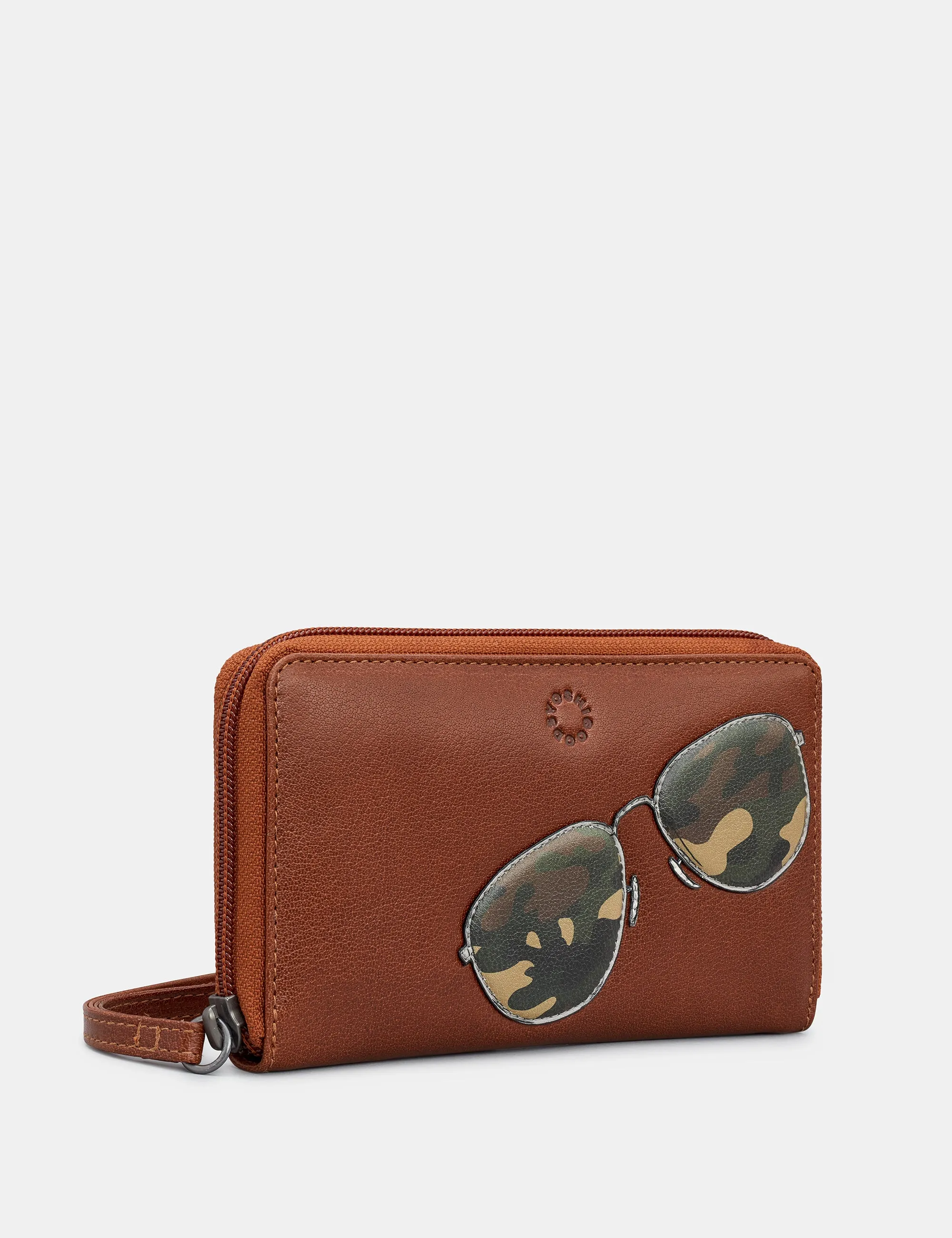 Aviators Brown Leather Purse With Wrist Strap