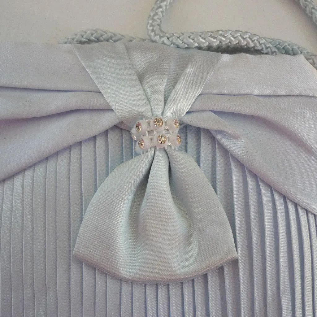 Baby Blue Satin Pleated Bow Purse