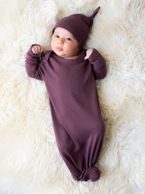 Baby Knotted Gown & Hat Set | Burgundy Plum