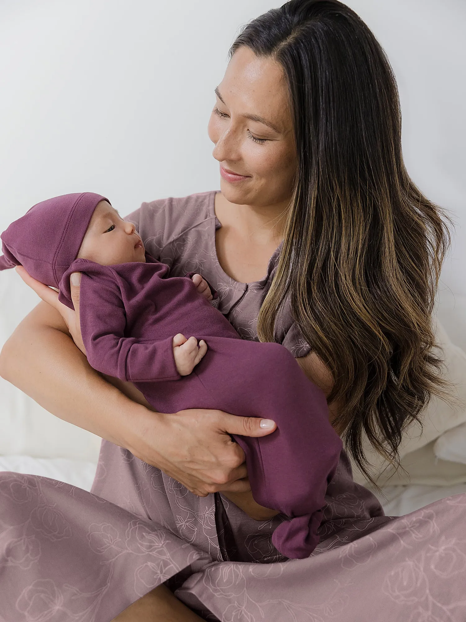 Baby Knotted Gown & Hat Set | Burgundy Plum