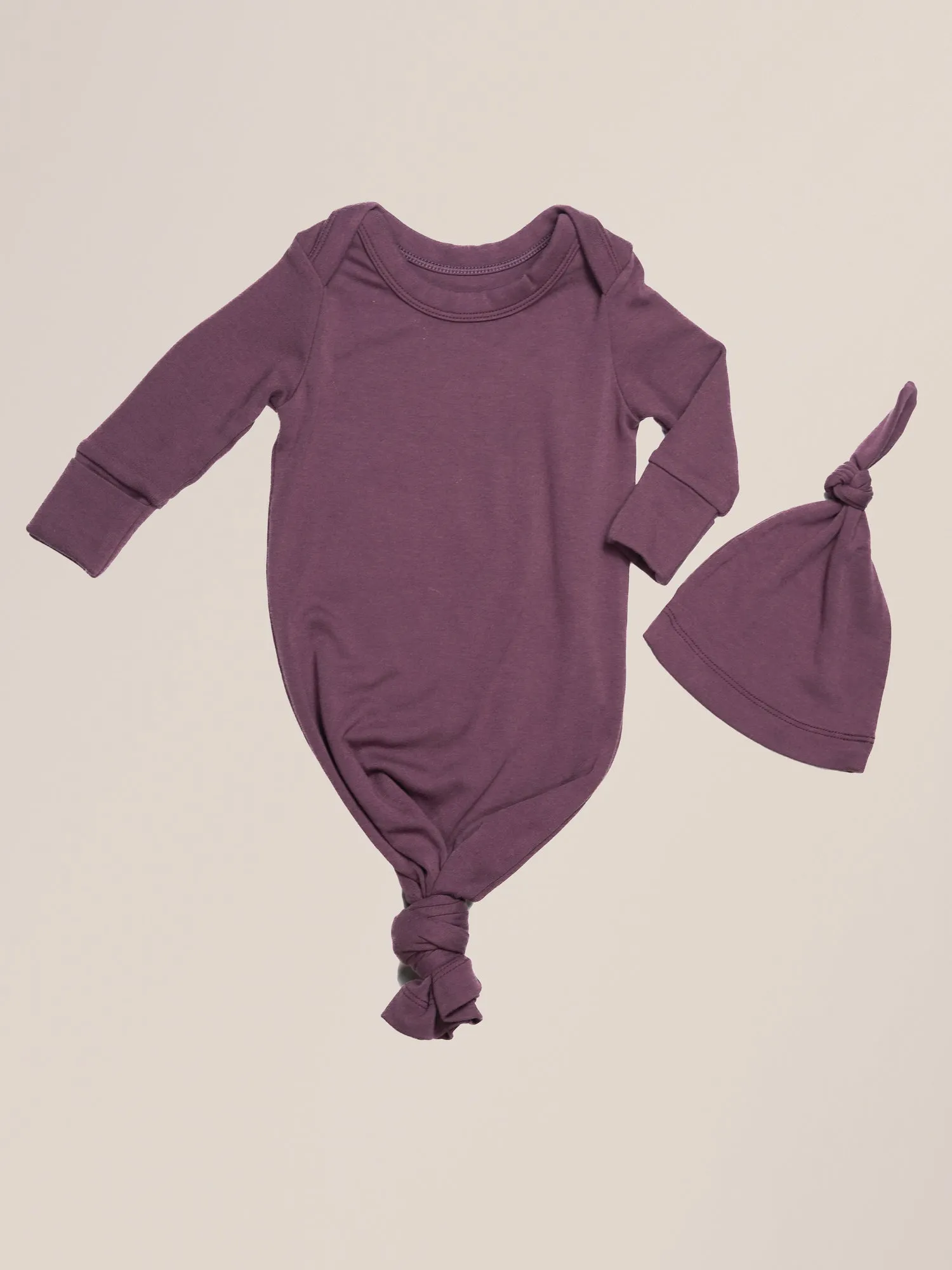 Baby Knotted Gown & Hat Set | Burgundy Plum