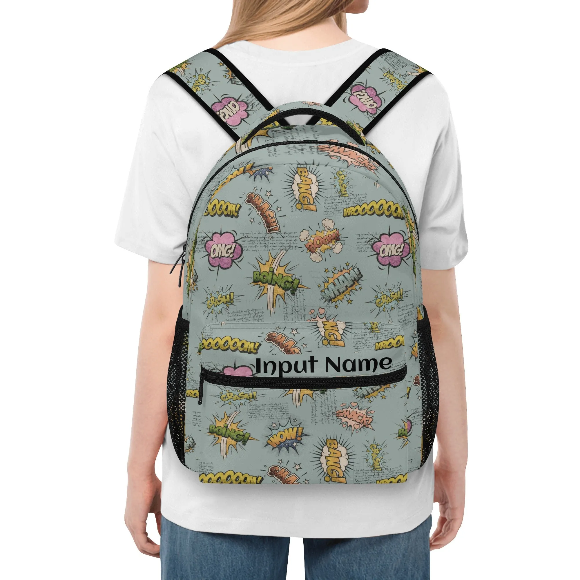 Back to School Essentials: Trendy & Cool Backpacks for Teens. Personalized Onomatopoeia bookbag for middle schoolers