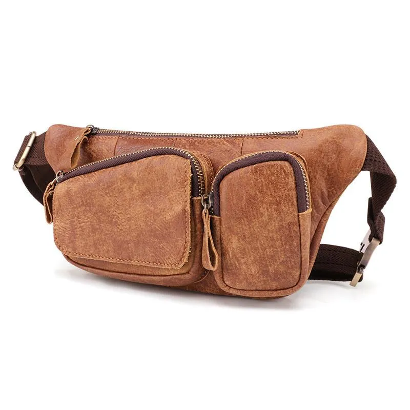 Badass Leather Fanny Pack Men's Brown Hip Bag Bum Bag Waist Bag For Men