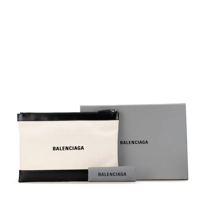 Balenciaga Navy Clip M Canvas Leather Clutch