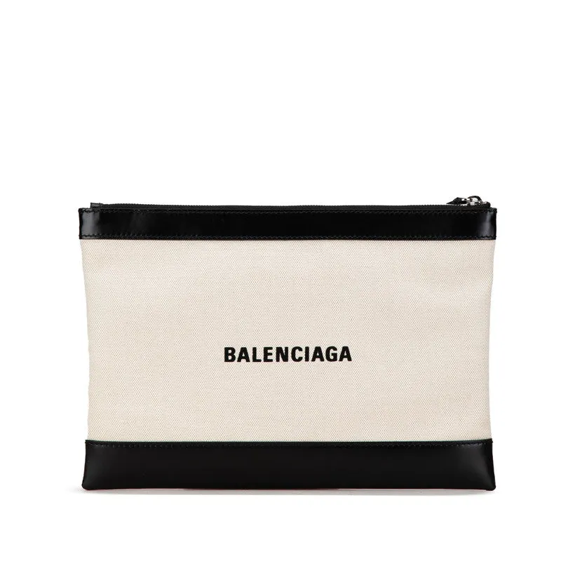 Balenciaga Navy Clip M Canvas Leather Clutch