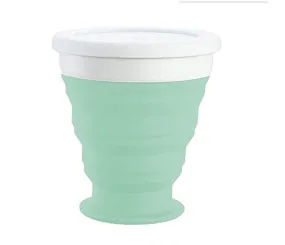 Baskety Silicone Collapsible Travel Cup - Silicone Folding Camping Cup with Lids - Expandable Drinking Cup Set - BPA Free, Portable, Graduated (Green)