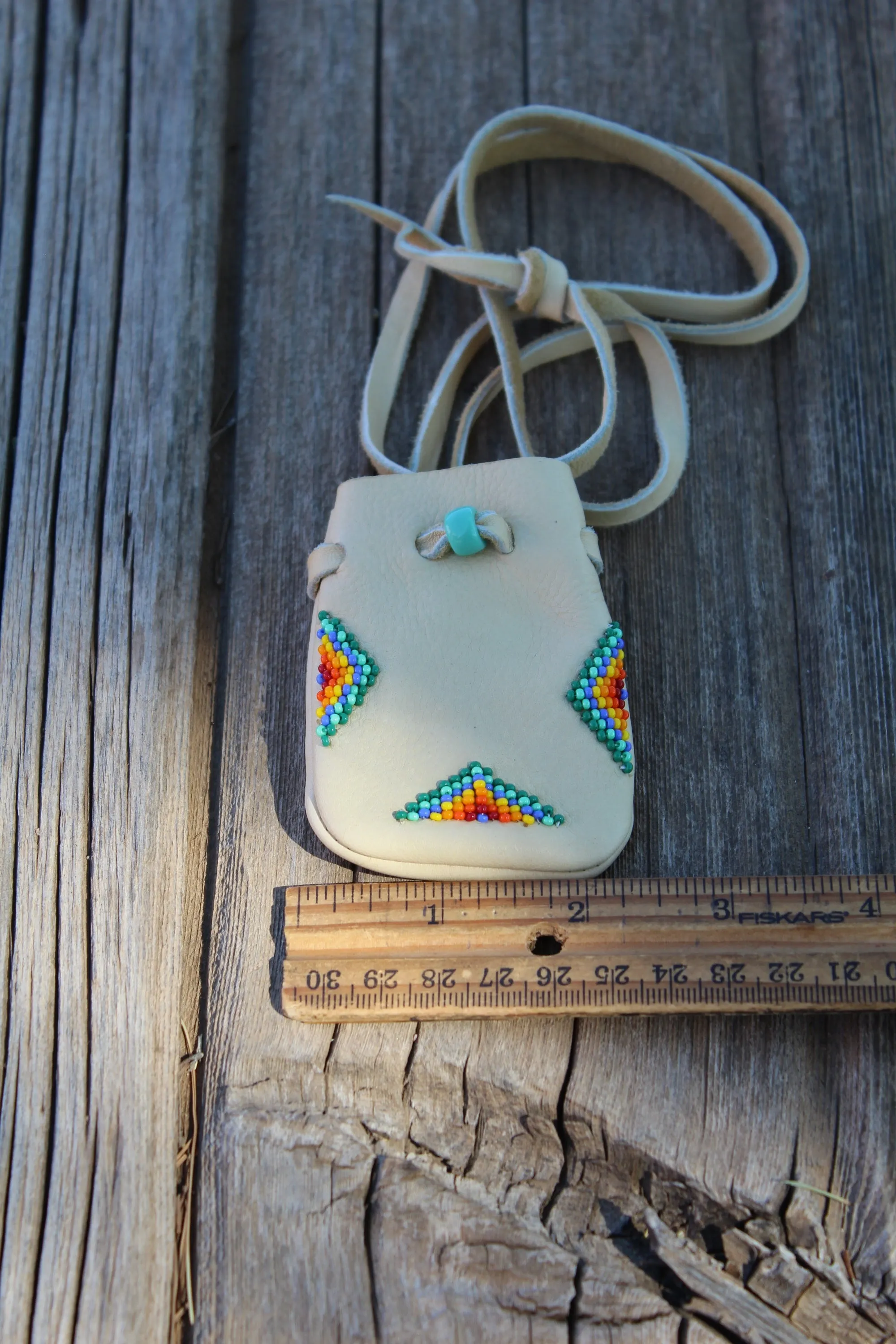 beaded medicine bag, buckskin leather bag