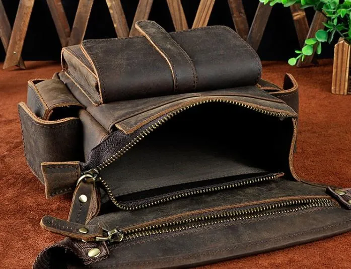 Biker Mens Leather Drop Leg Bag Waist Bag Side Bag Belt Pouch Pack for Men