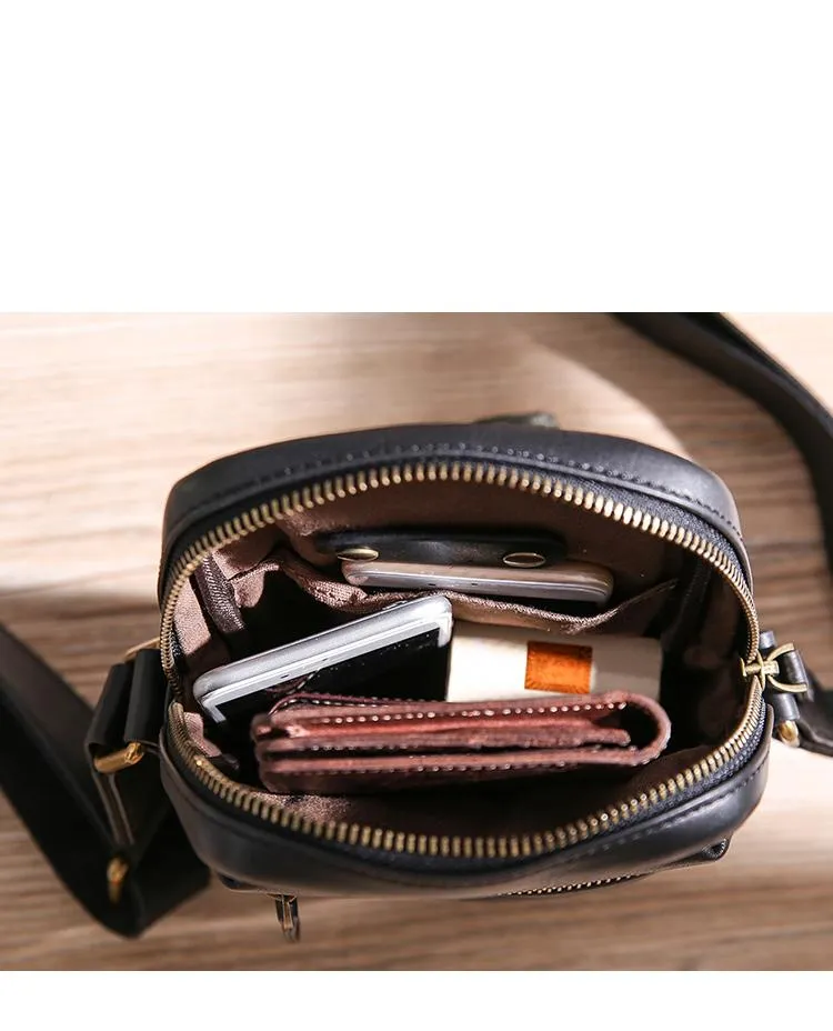 Black Leather MENS Small Vertical Side Bag Brown Messenger Bag Mobile Bag For Men