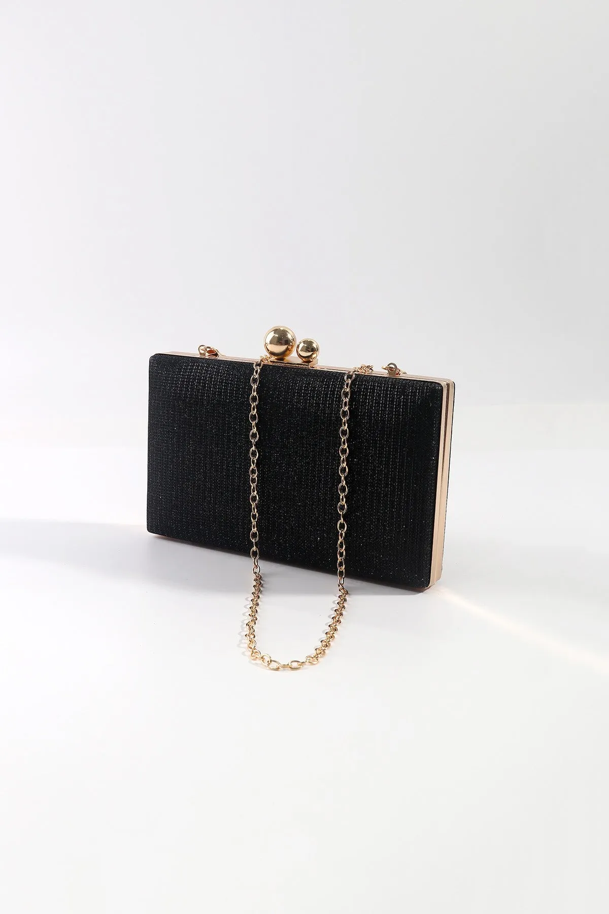 Black Lurex Hard Shell Clutch