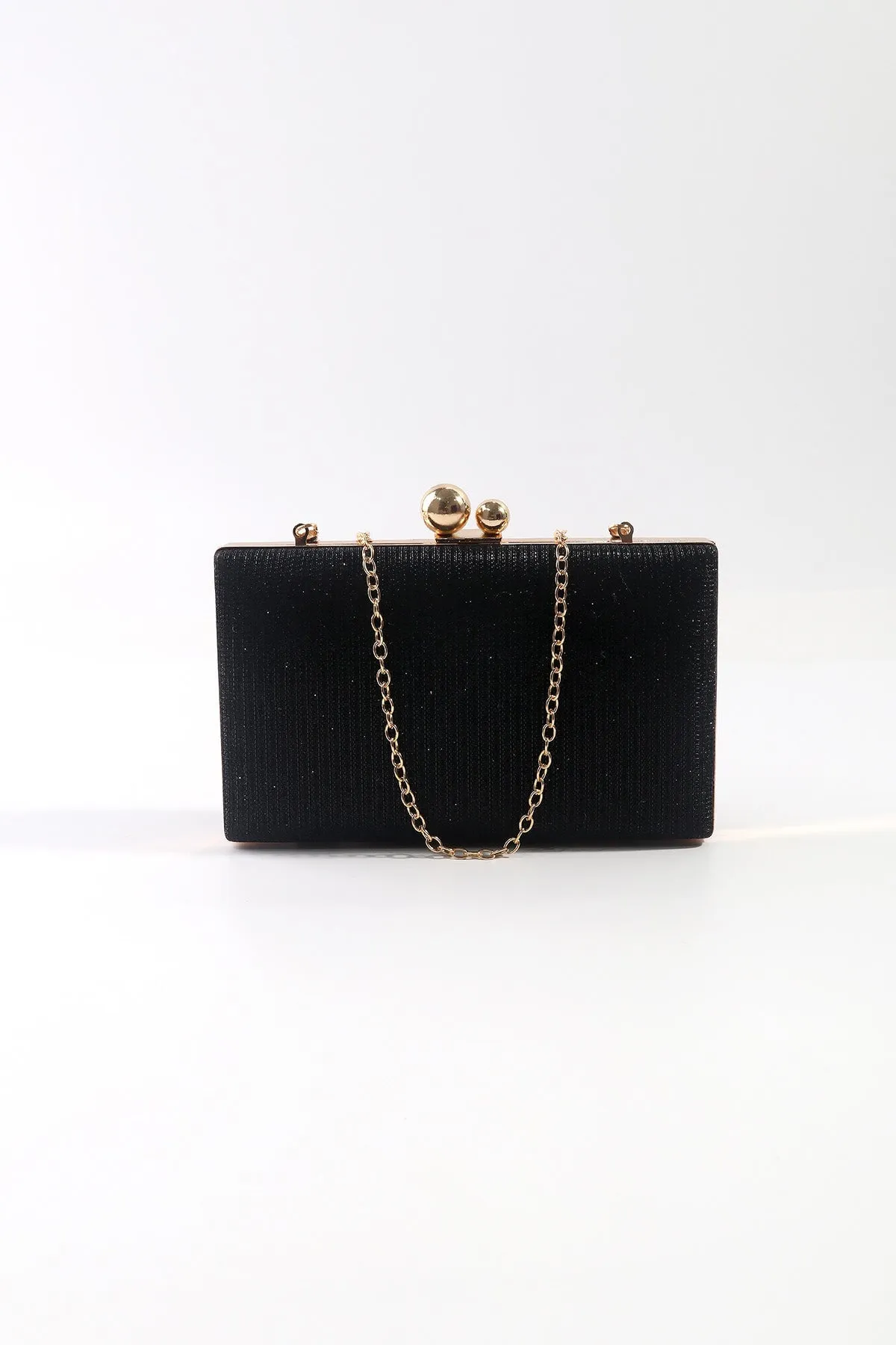 Black Lurex Hard Shell Clutch