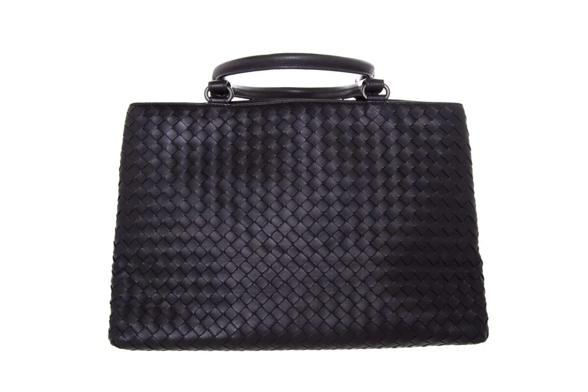 Bottega Veneta Black Intrecciato Leather Handbag