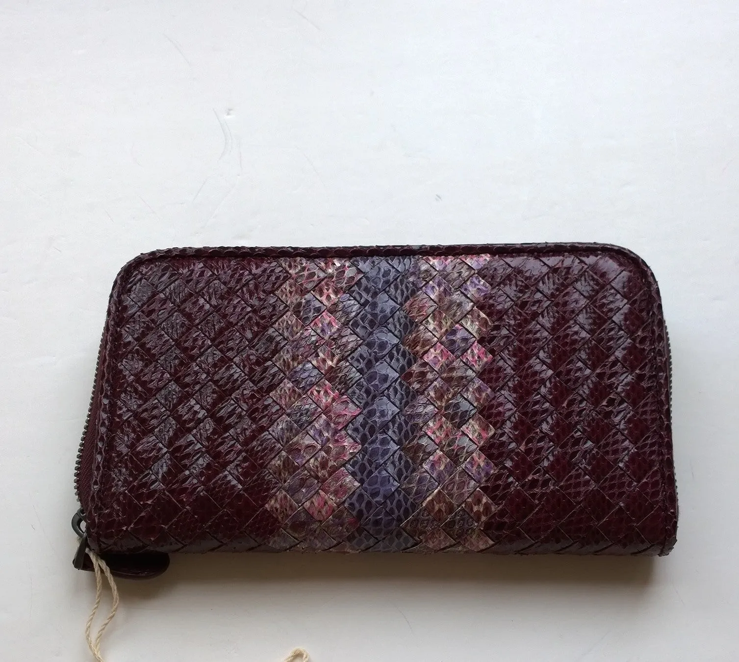 Bottega Veneta elaphe print leather wallet in purple plum