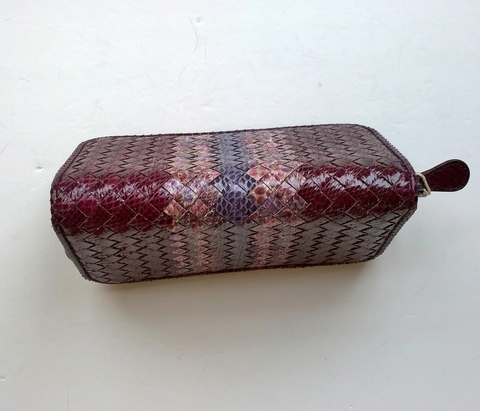 Bottega Veneta elaphe print leather wallet in purple plum