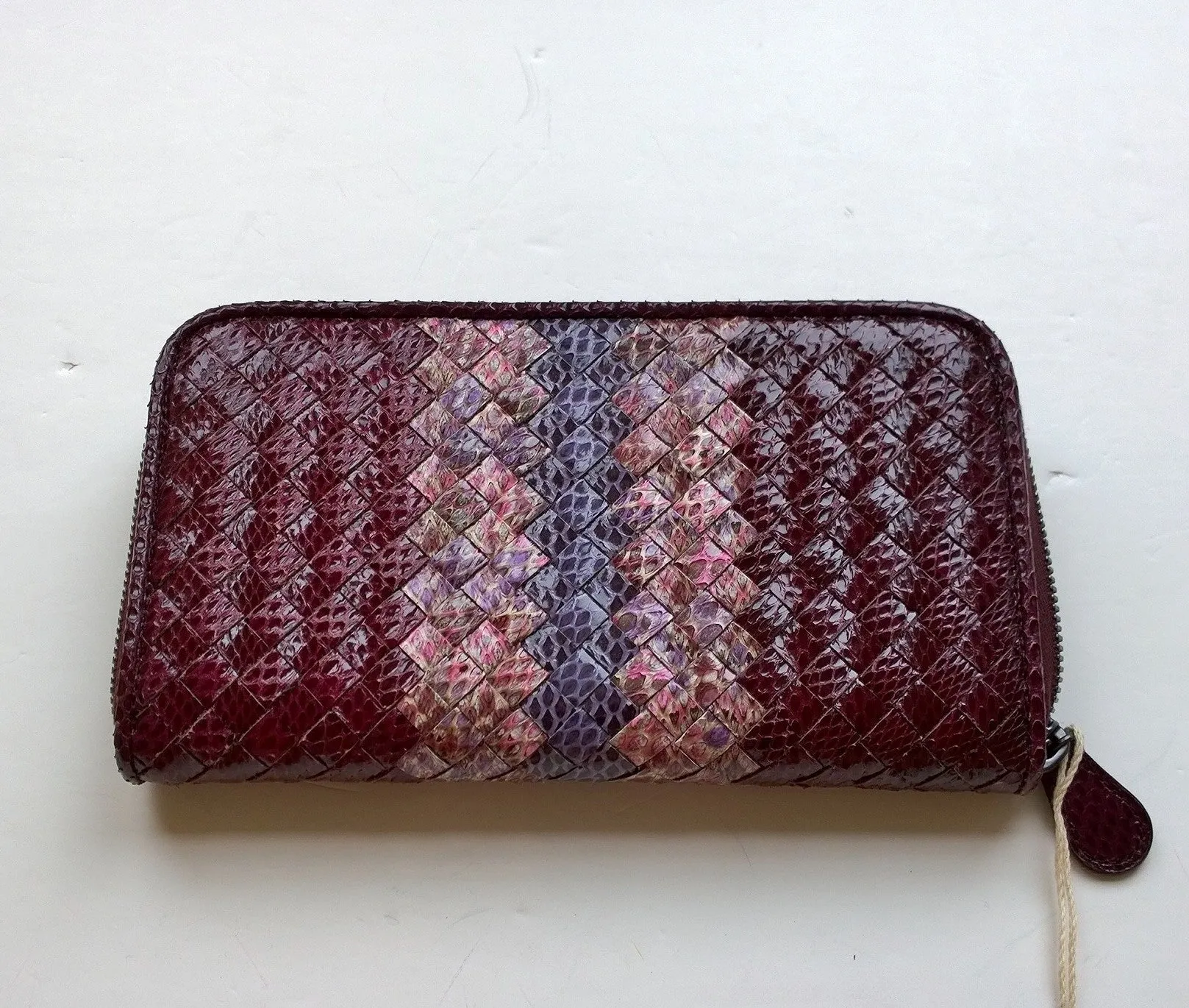 Bottega Veneta elaphe print leather wallet in purple plum