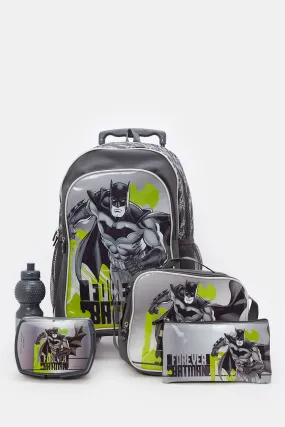 Boys Black And Grey Batman Print  Trolley Set (5 Piece)