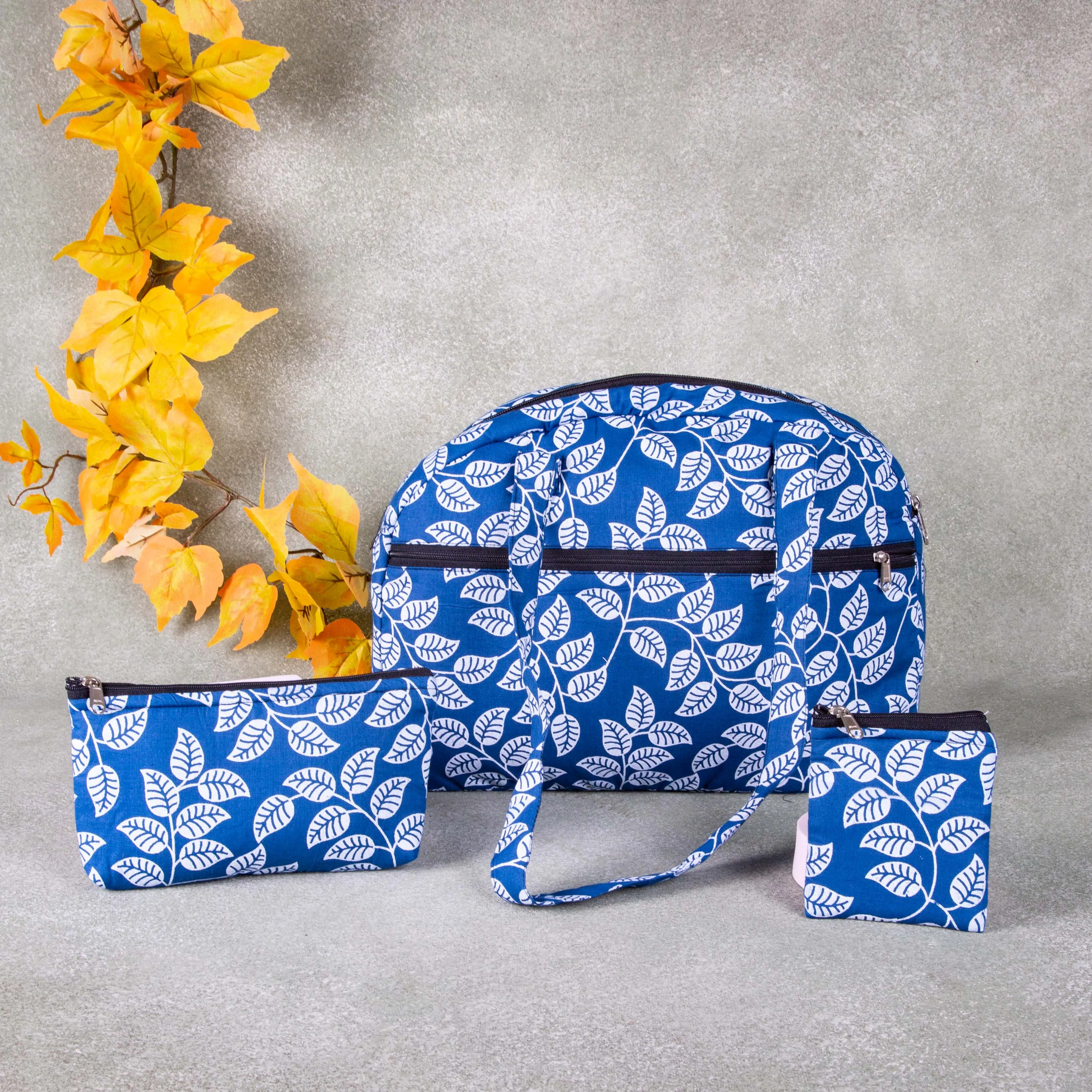 Bristlefront Everyday Tote Combo Blue with Leaf Design