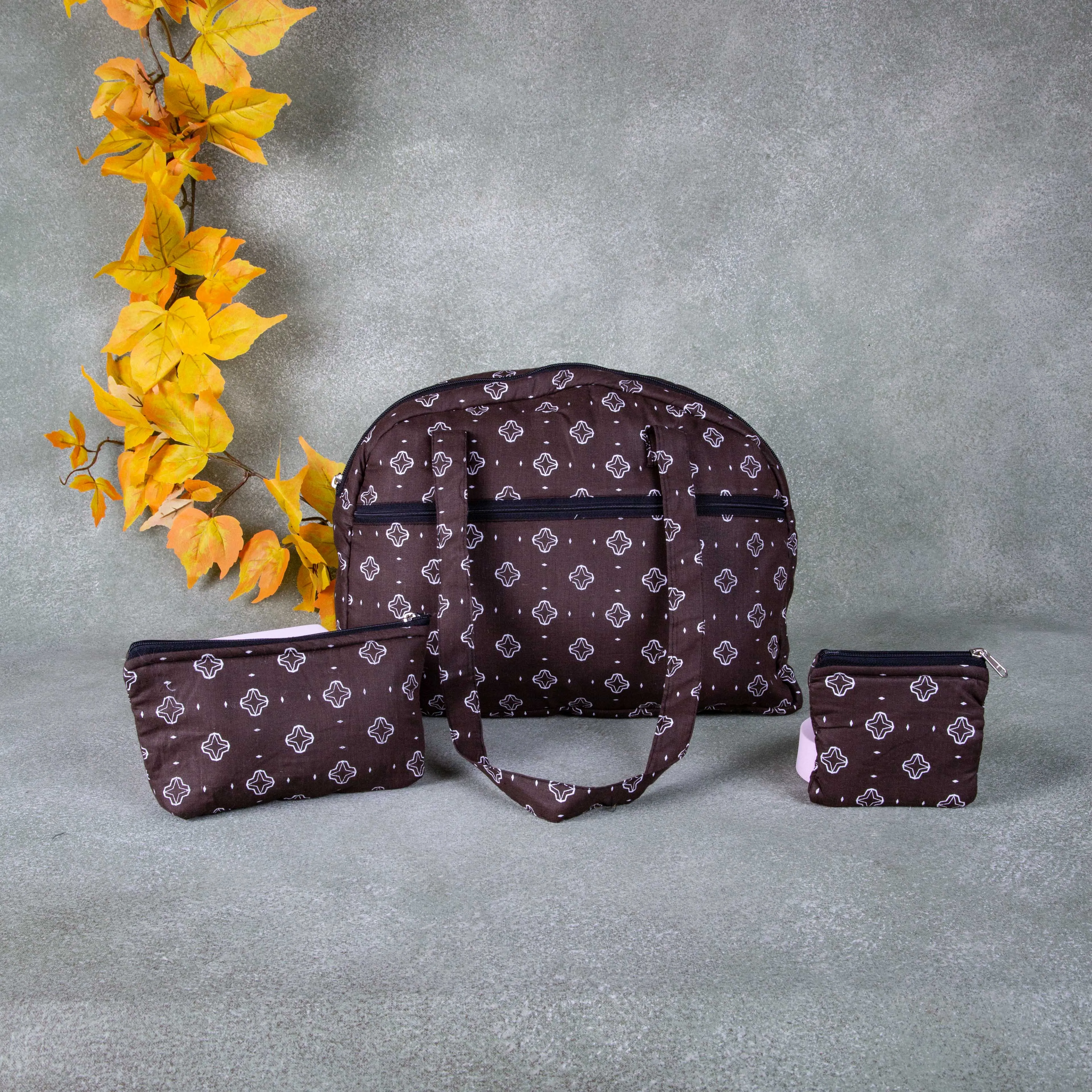 Bristlefront Everyday Tote Combo Brown with white Small Flower Design