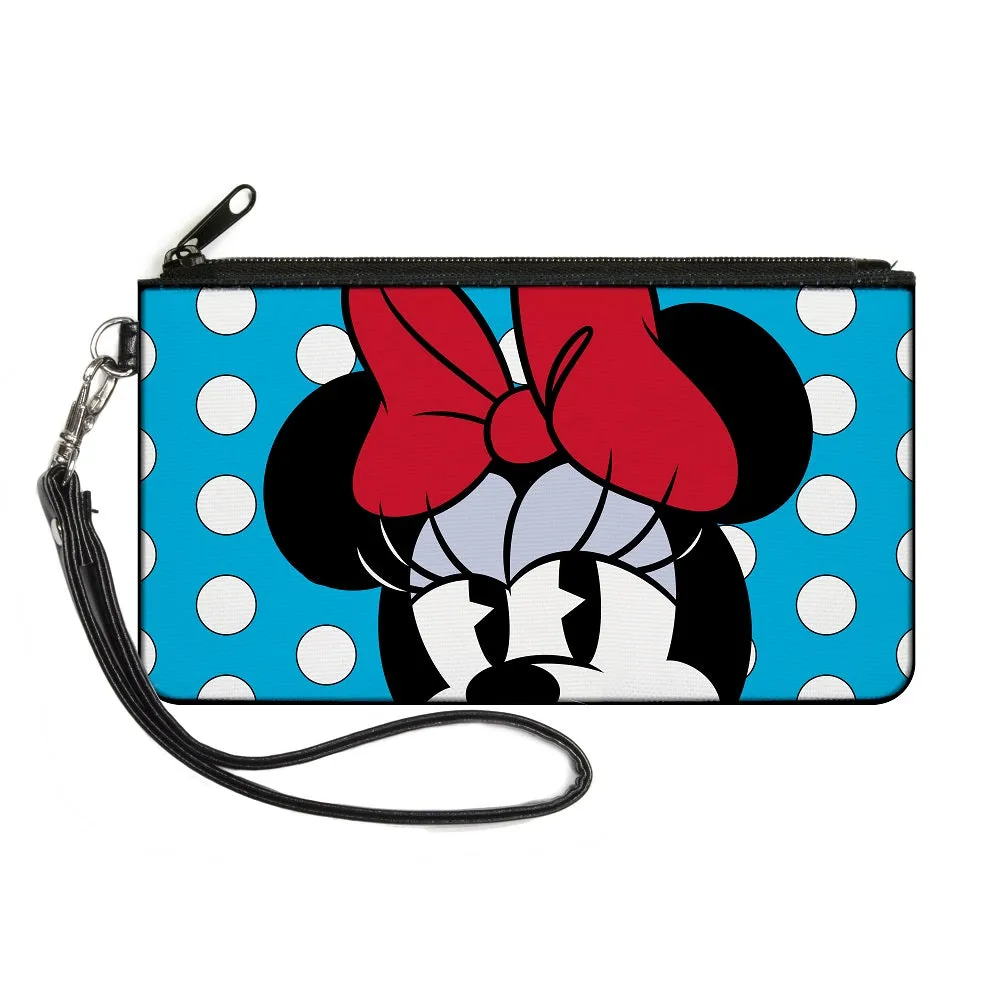 Canvas Zipper Wallet - LARGE - Minnie Style Face CLOSE-UP Dots Blue/White by Buckle-Down