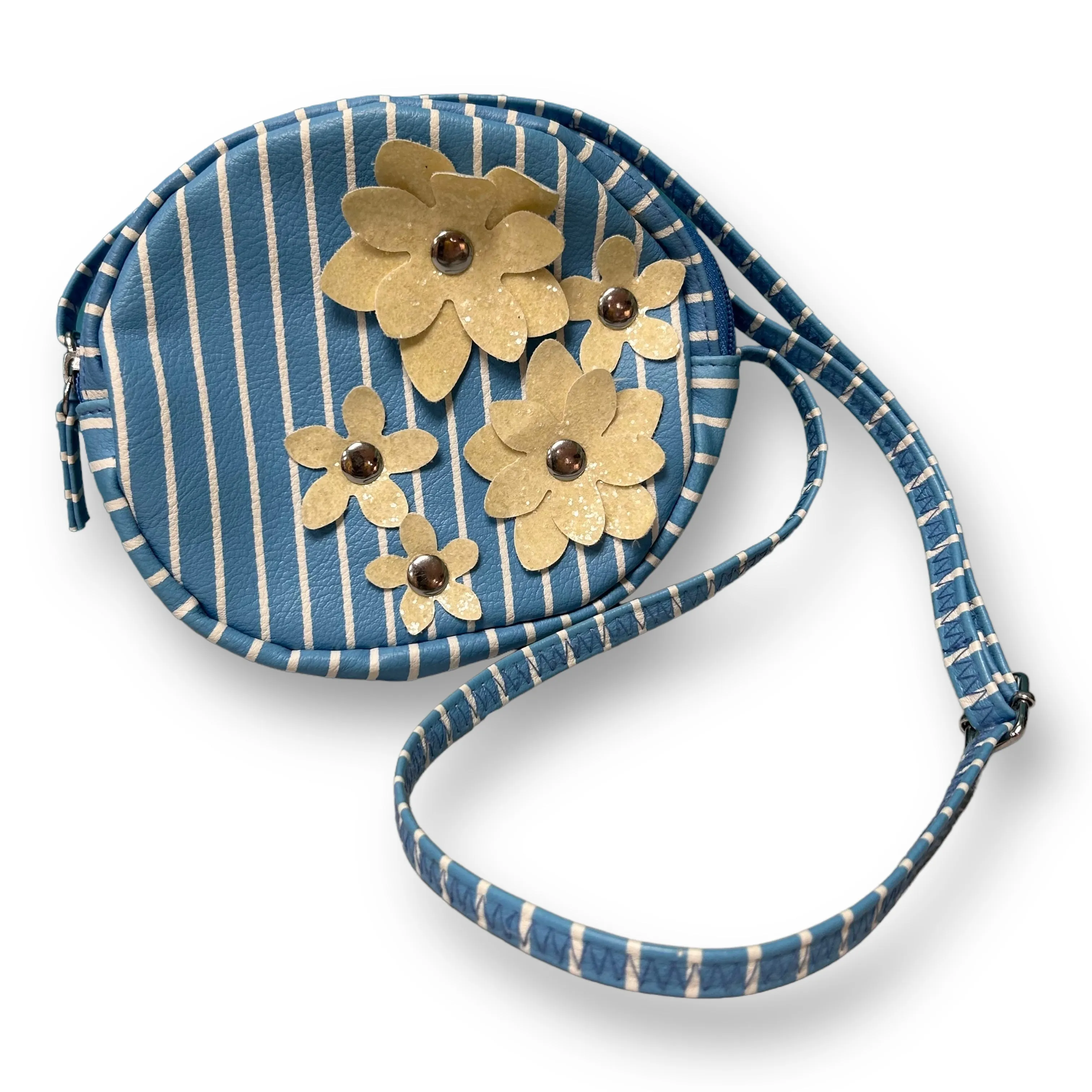 Cat & Jack Blue & White Striped Circle Purse with Flowers