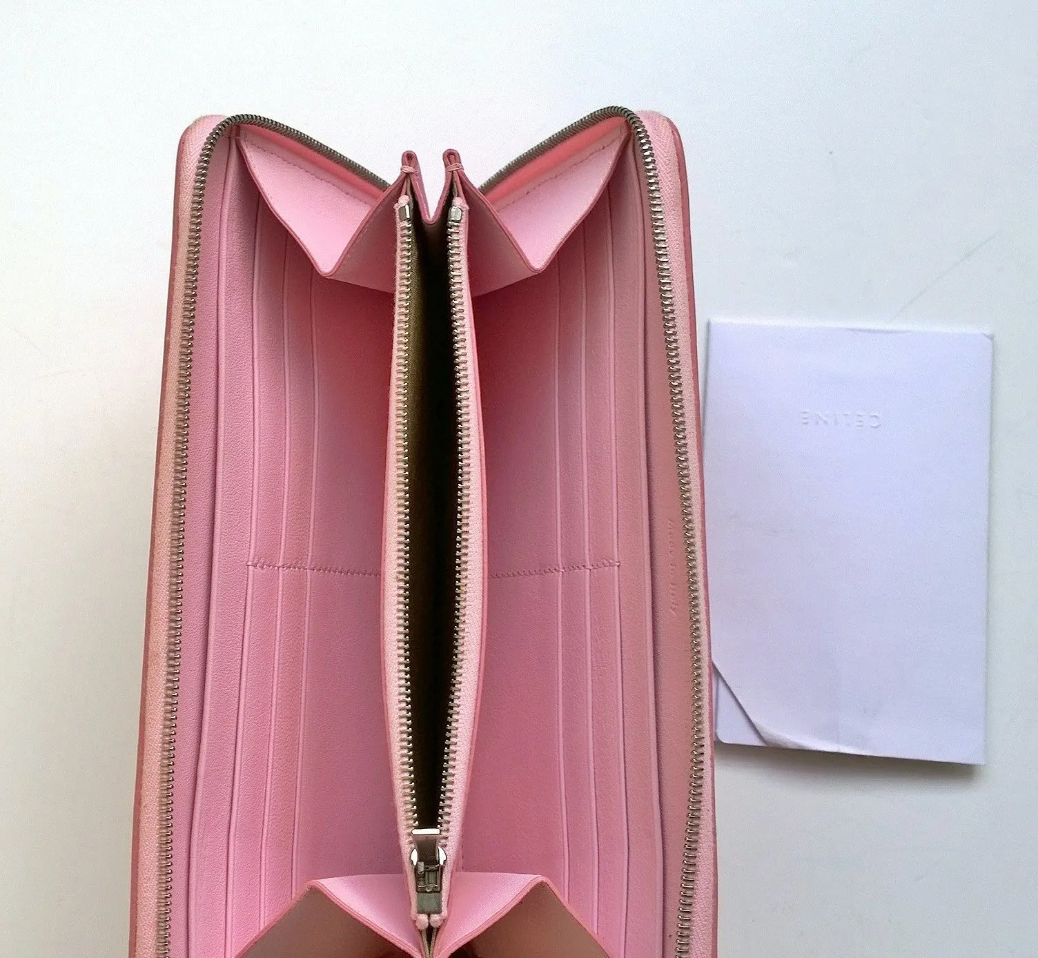 Celine Large Zipped Wallet in black and pink leather