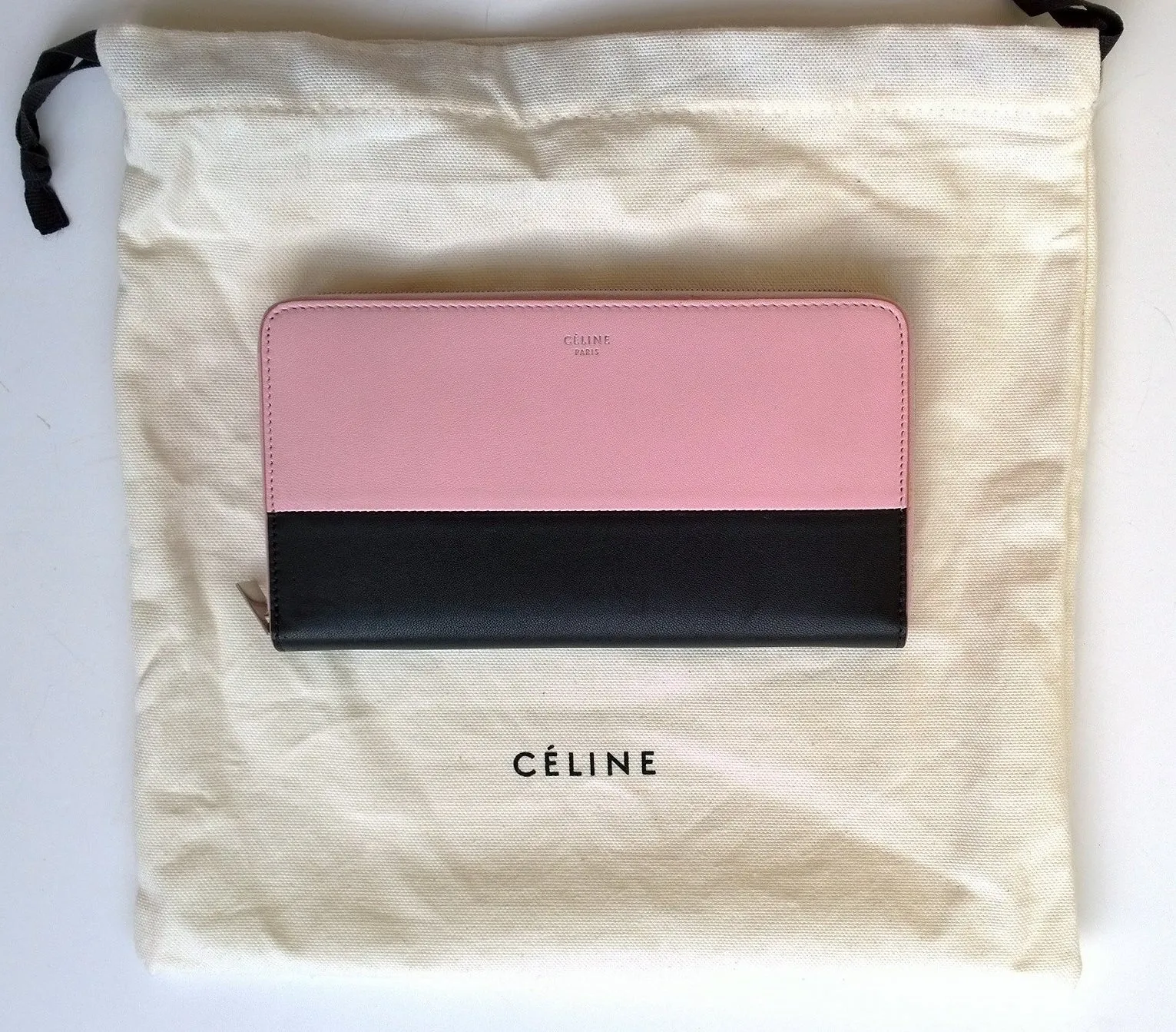 Celine Large Zipped Wallet in black and pink leather