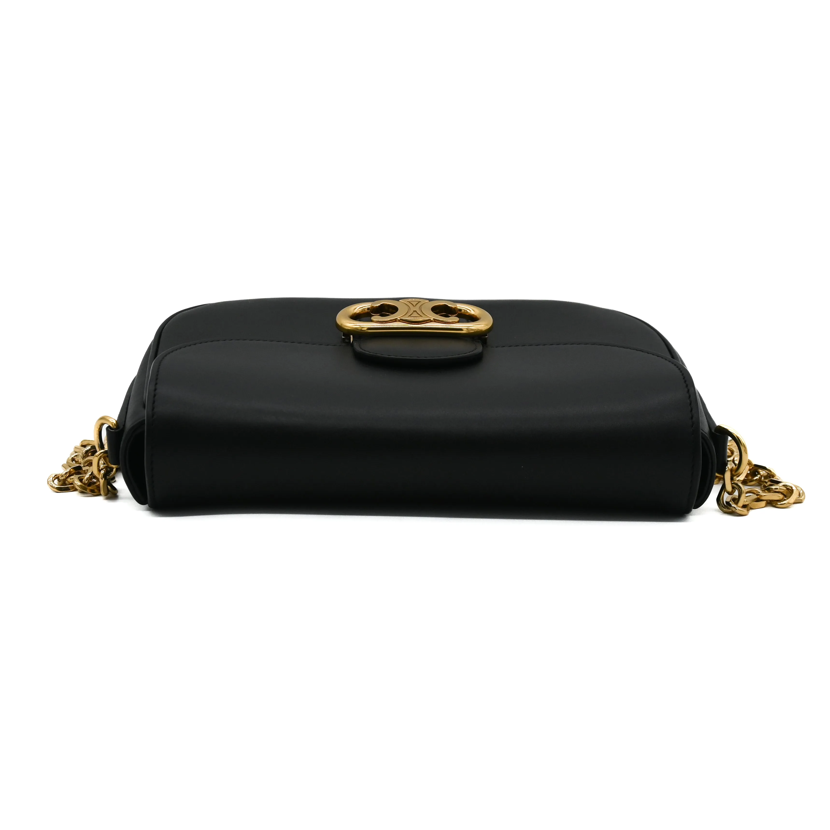 Celine Medium Chain Maillon Chain Triomphe Bag in Black Shiny Calfskin