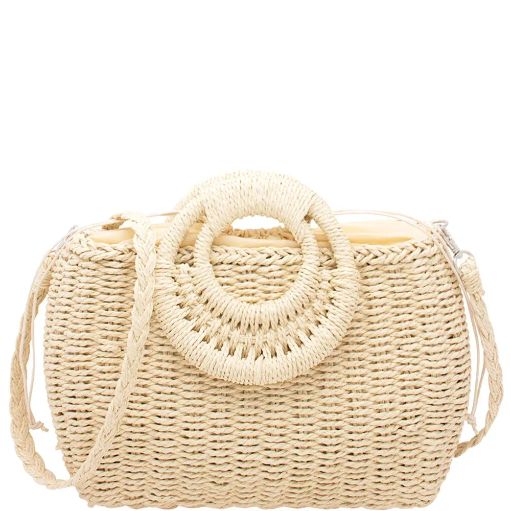 Chic Drawstring Straw Satchel Bag