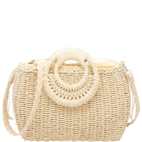 Chic Drawstring Straw Satchel Bag