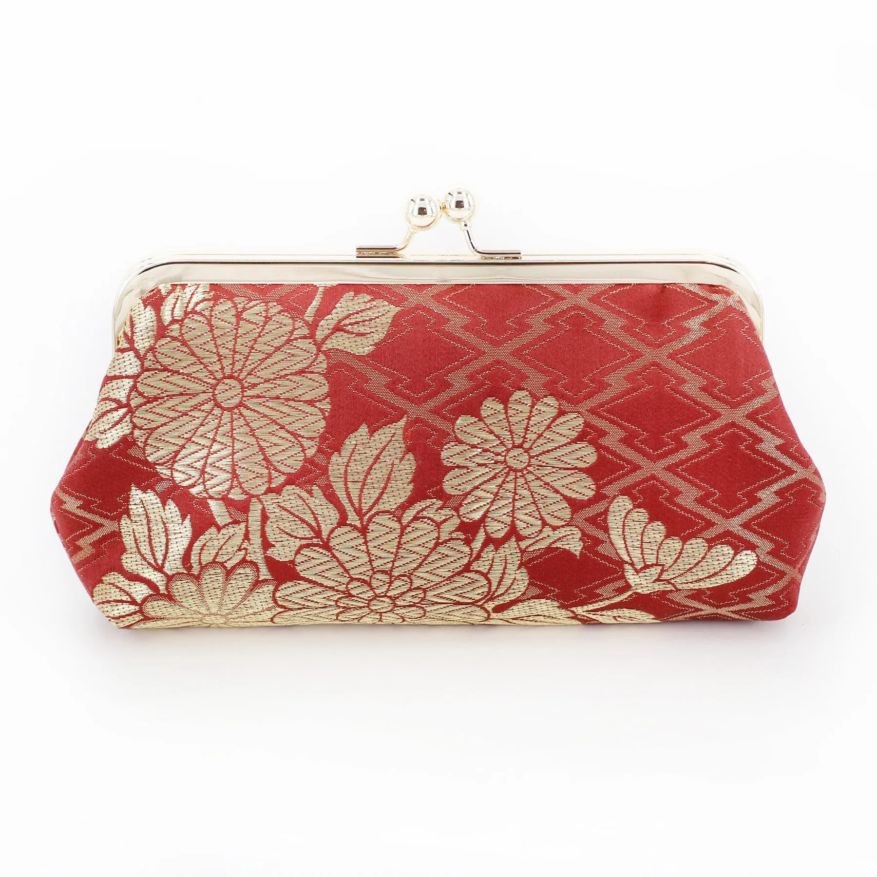 Chrysanthemum and Peony on Burgundy Kimono Clutch | Upcycled from vintage Japanese Kimono