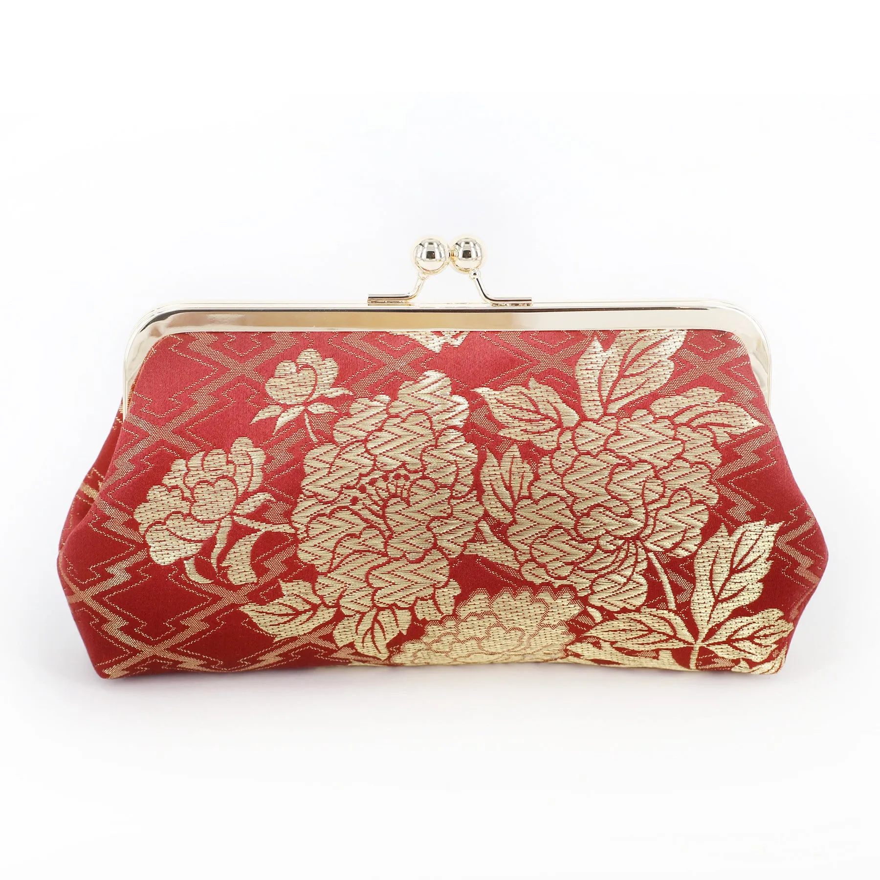 Chrysanthemum and Peony on Burgundy Kimono Clutch | Upcycled from vintage Japanese Kimono