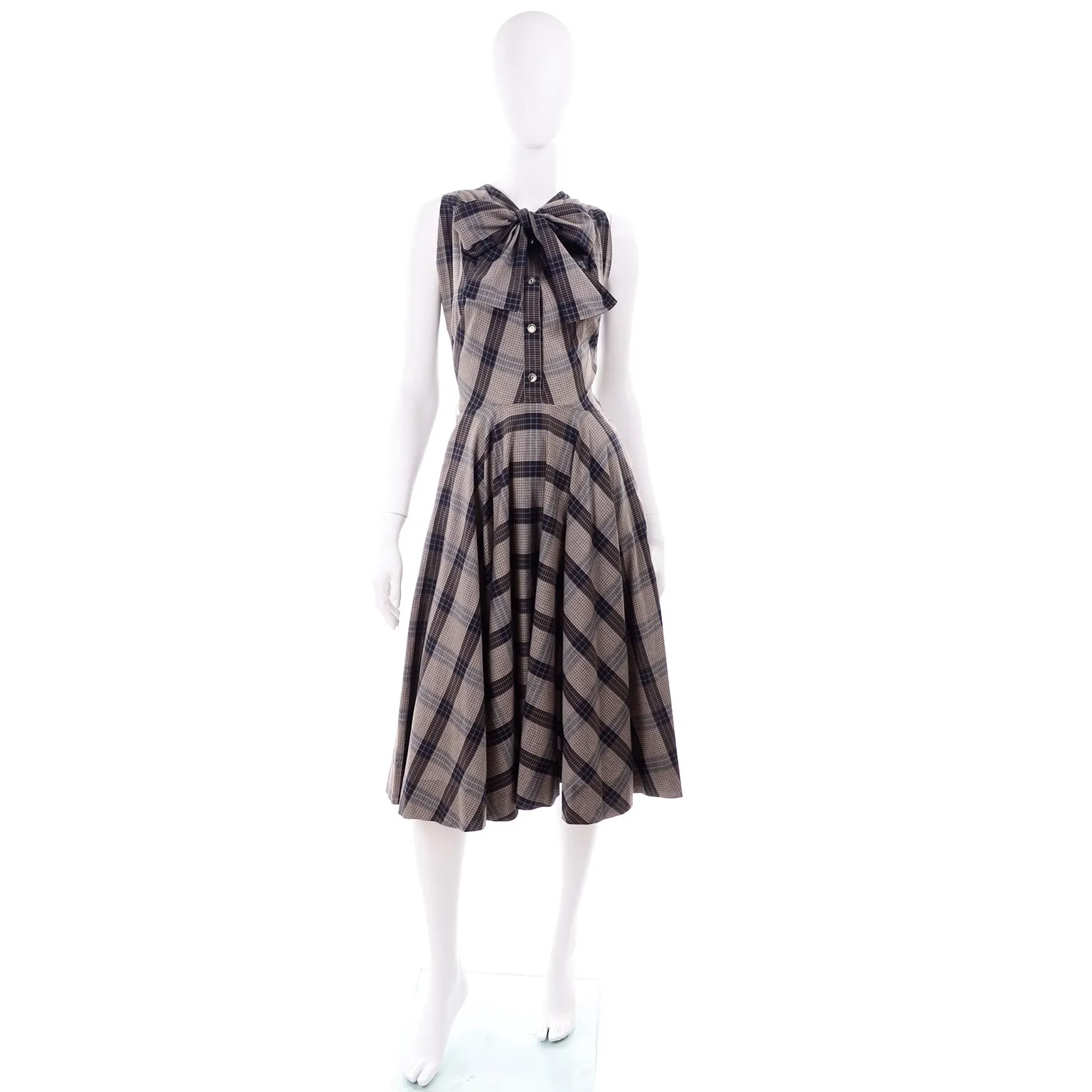 Claire McCardell 1950s Rare Vintage Plaid Sleeveless Day Dress