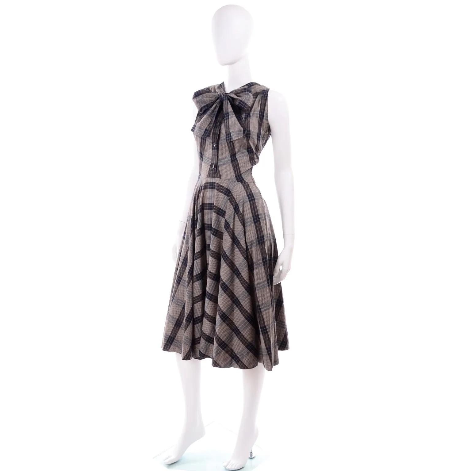 Claire McCardell 1950s Rare Vintage Plaid Sleeveless Day Dress